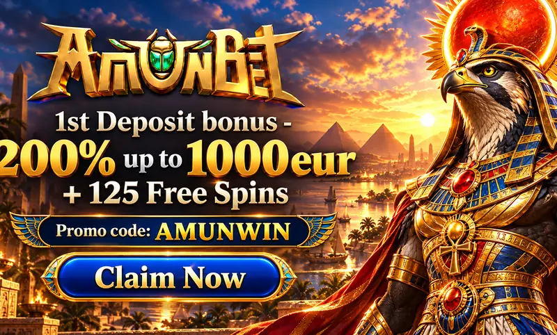 Amunbet 1st deposit bonus artwork with promo code AMUNWIN